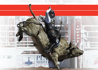 Rodeo bull rider at Calgary Stampede event